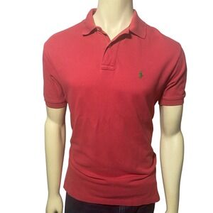 Polo Ralph Lauren Mens Red Pique Cotton Short Sleeve Polo Shirt Green Pony